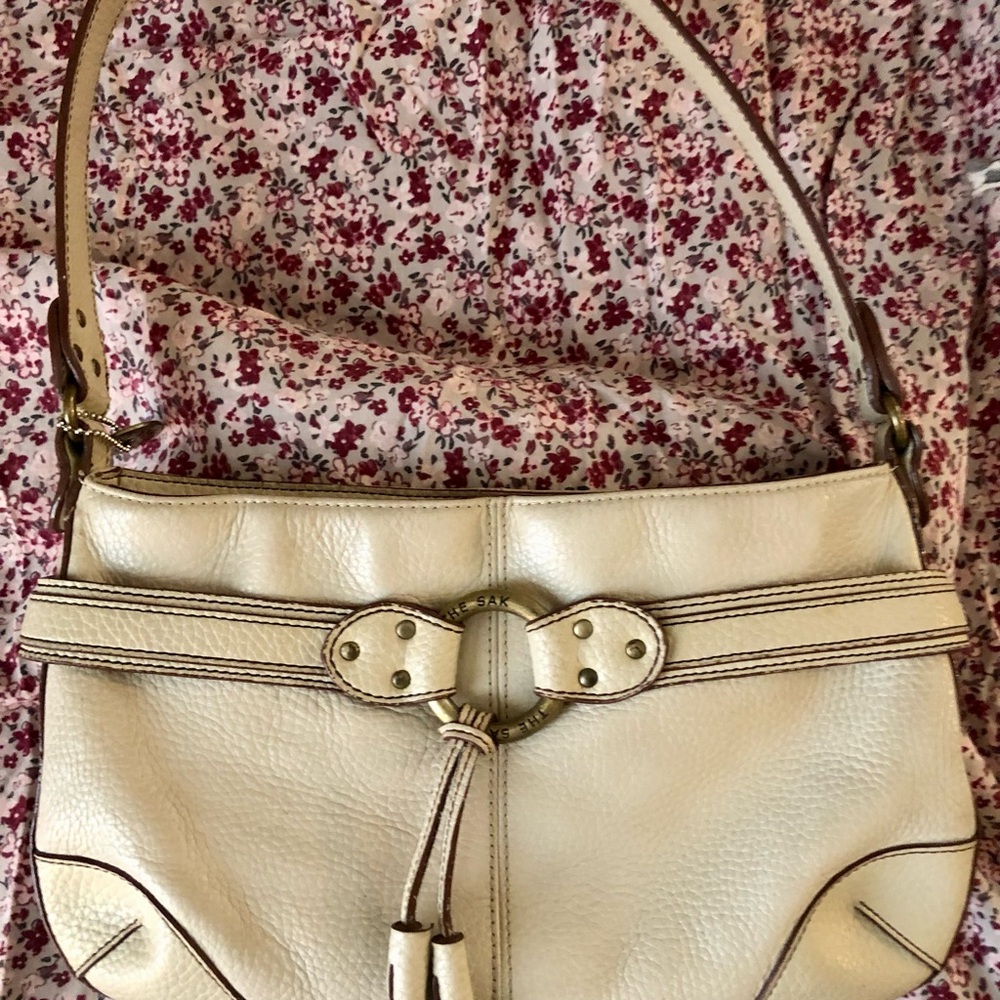 the sak brand Cream Leather Shoulder Bag with Ring Detail